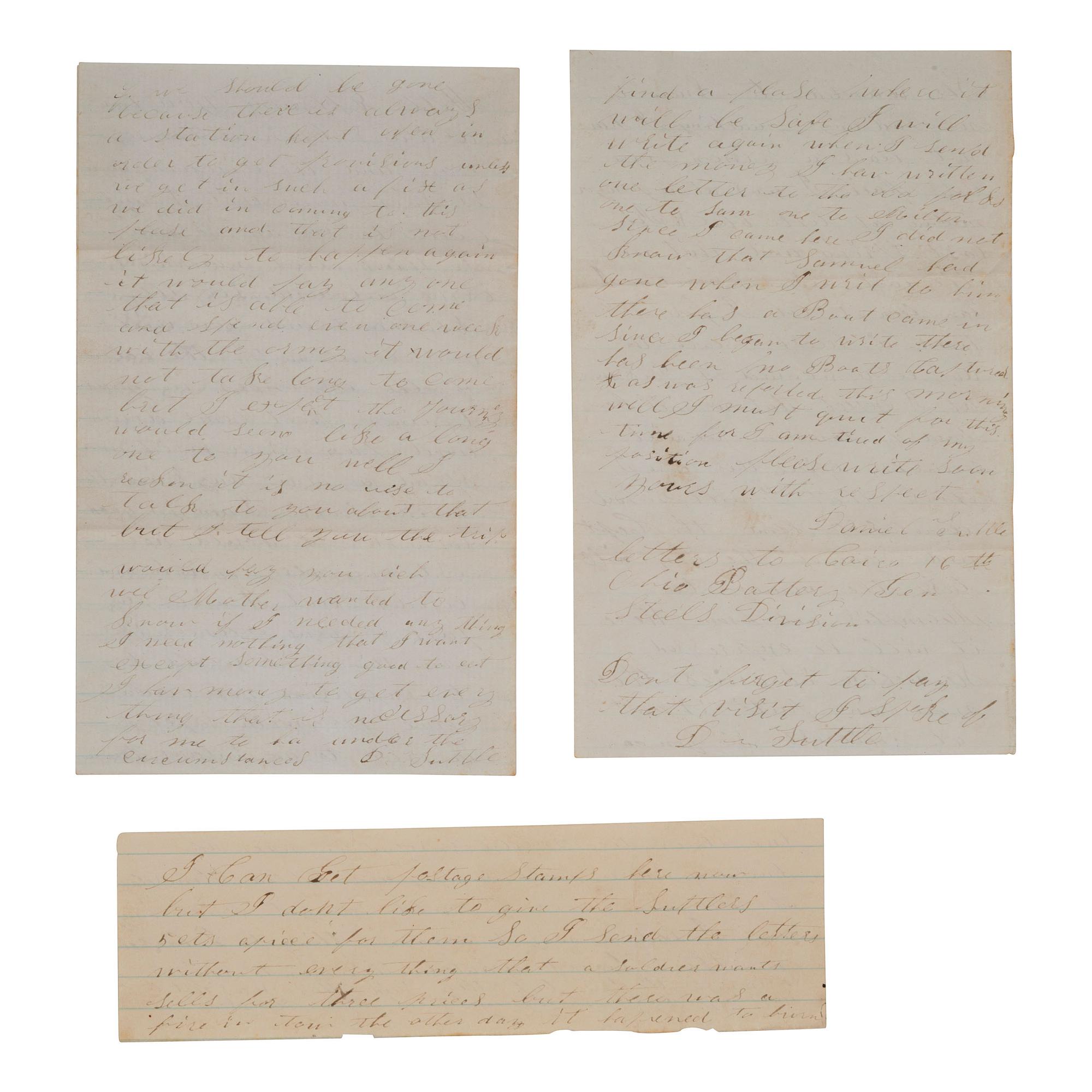 [CIVIL WAR]. A group of 2 soldiers' letters with Vicksburg and Arkansas interest, comprising: