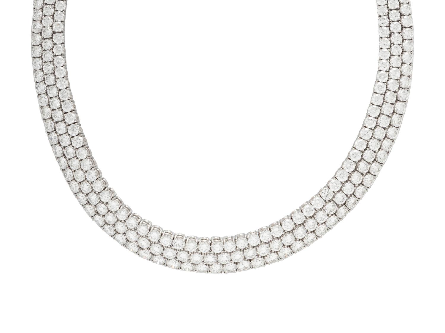 THREE ROW DIAMOND AND PLATINUM NECKLACE
