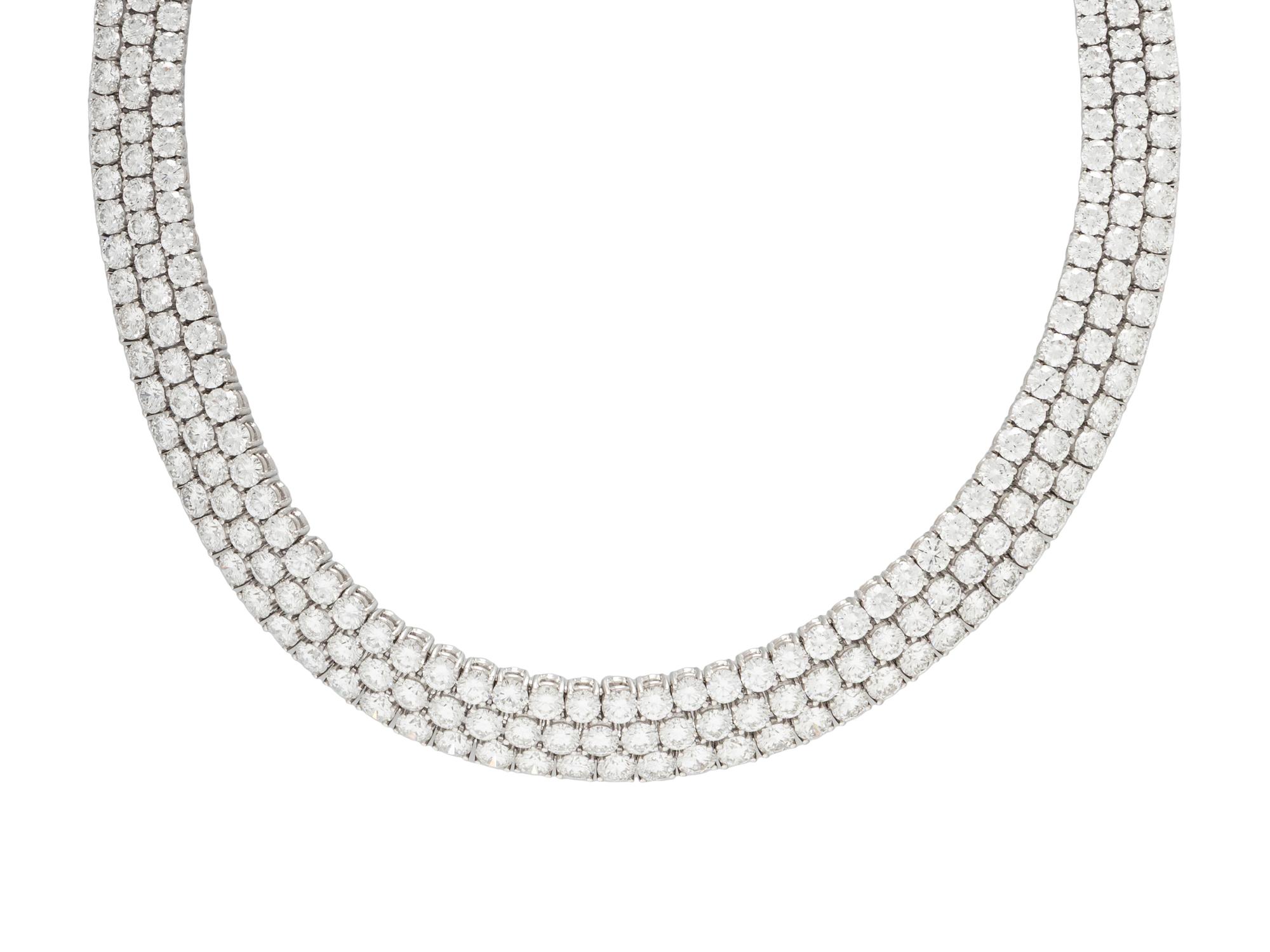 THREE ROW DIAMOND AND PLATINUM NECKLACE