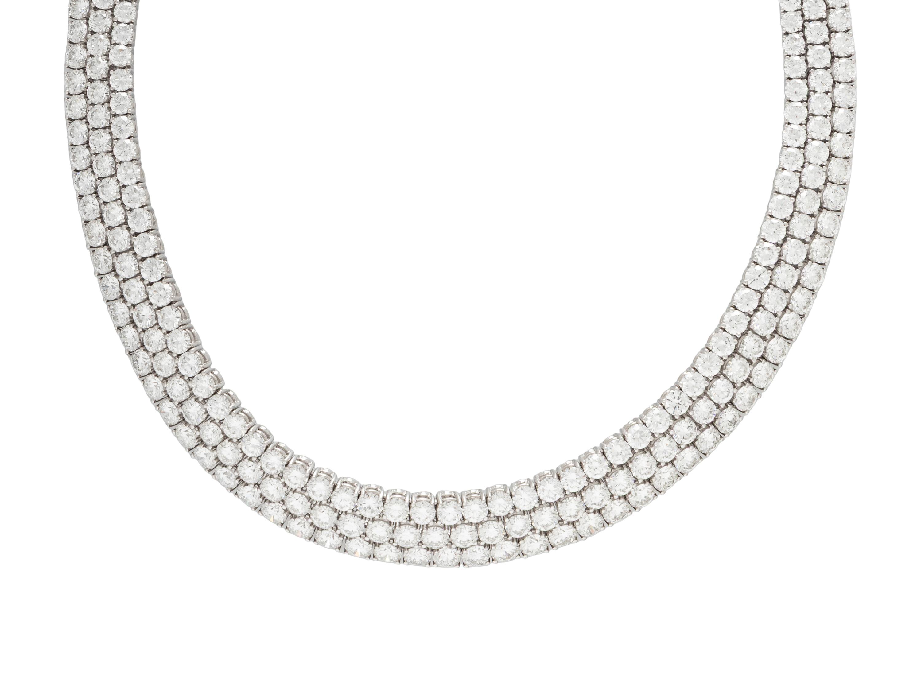 THREE ROW DIAMOND AND PLATINUM NECKLACE