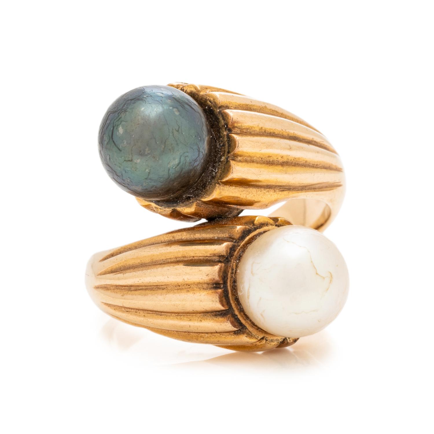 ROSE GOLD AND CULTURED PEARL BYPASS RING