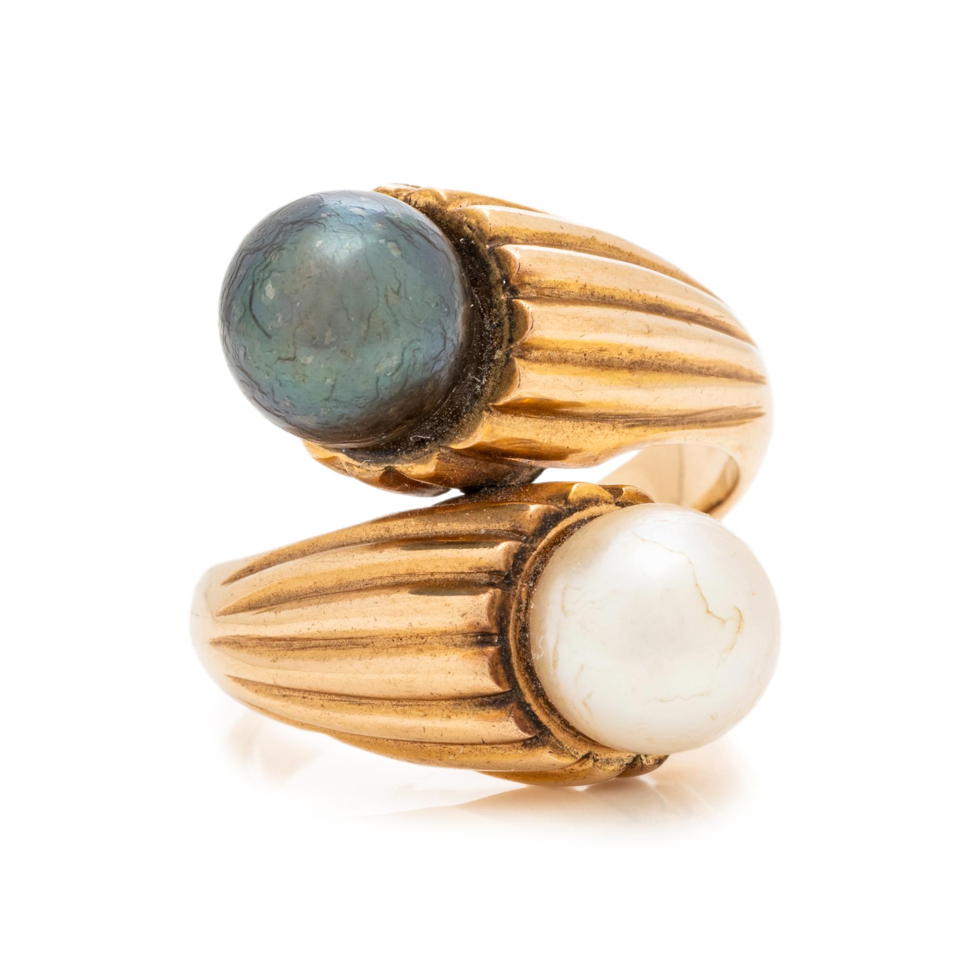 ROSE GOLD AND CULTURED PEARL BYPASS RING