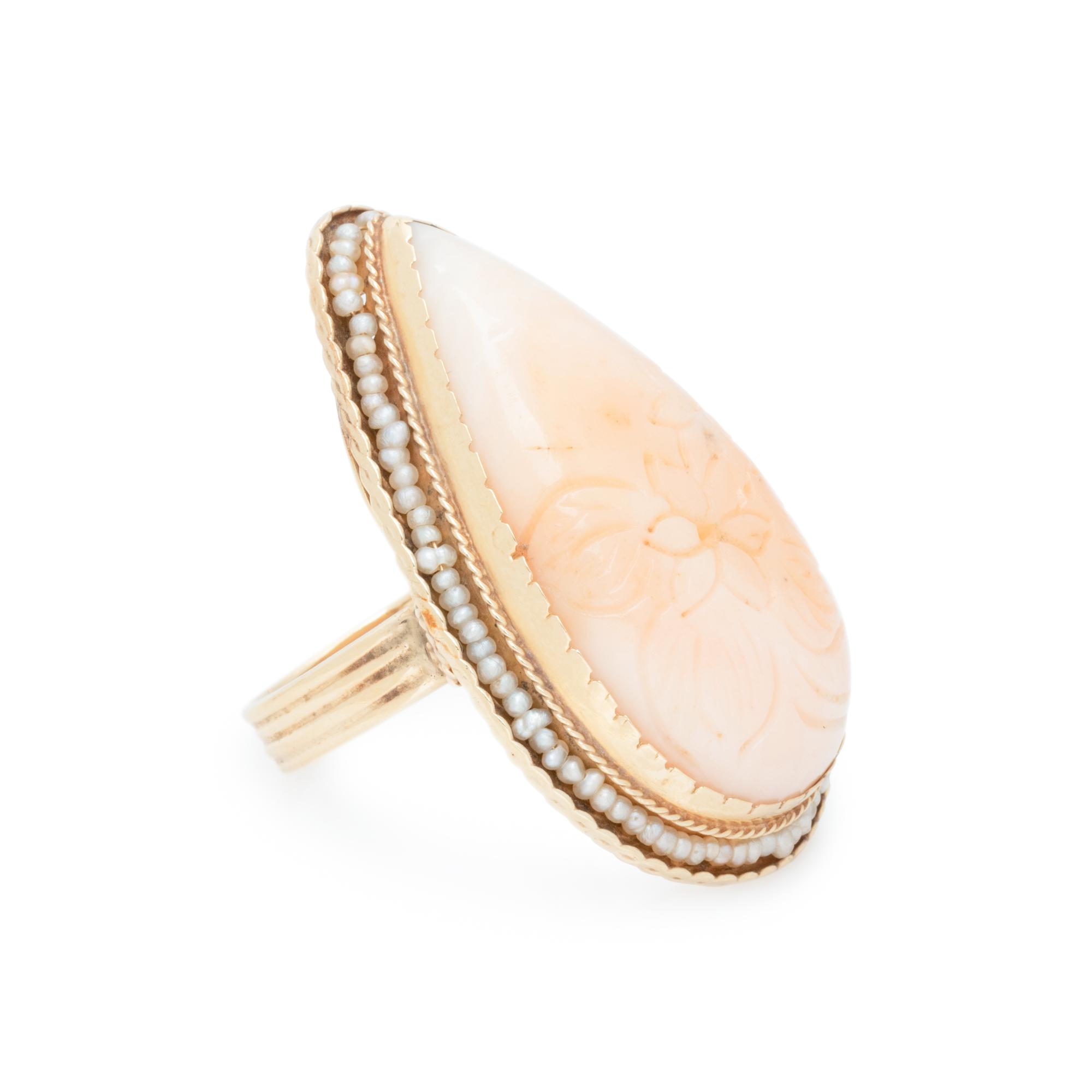 ANGEL SKIN CORAL AND SEED PEARL RING