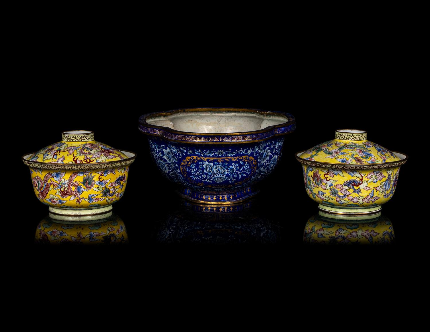 Three Chinese Canton Enamel on Copper Wares