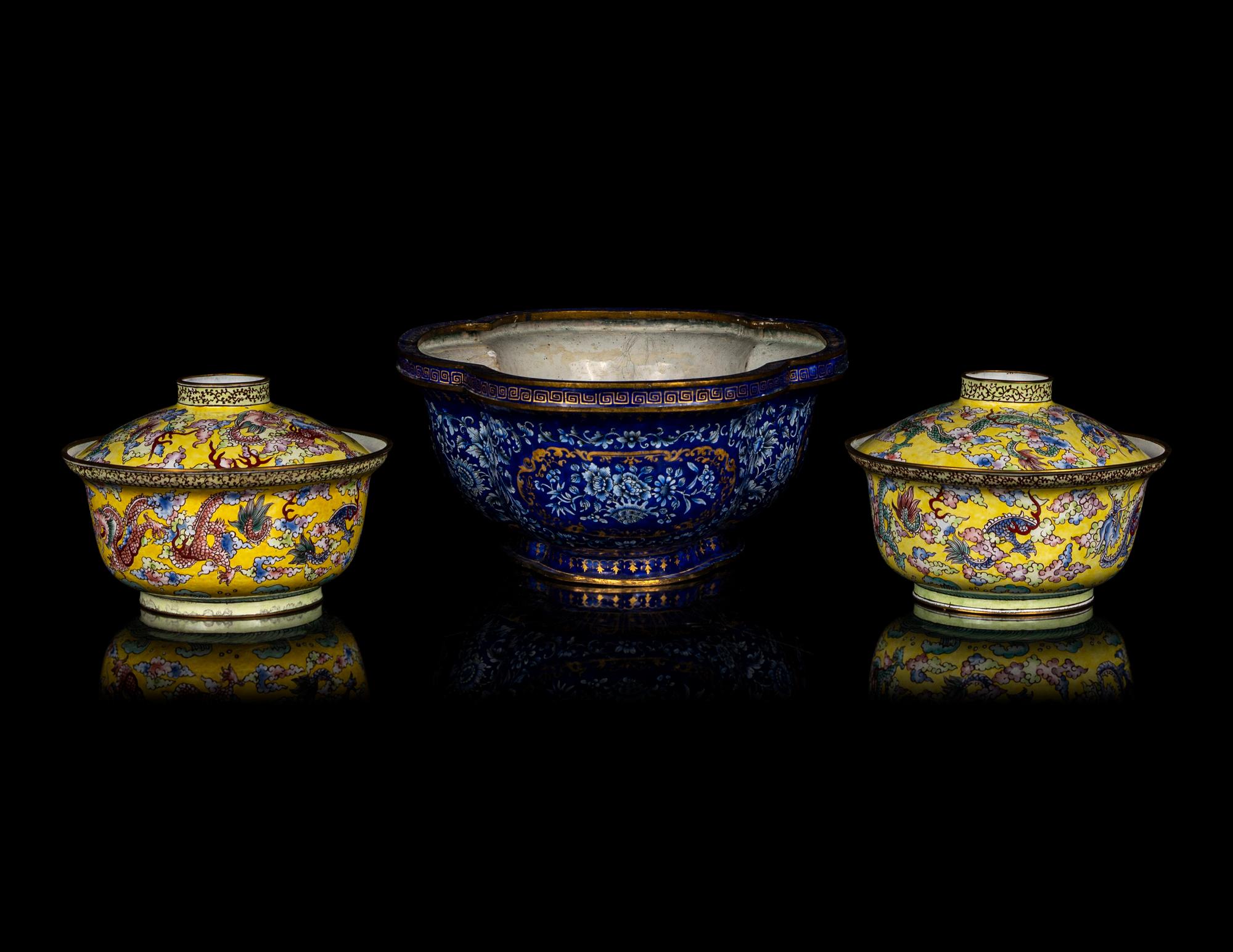 Three Chinese Canton Enamel on Copper Wares