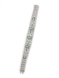 ART DECO, DIAMOND AND EMERALD BRACELET