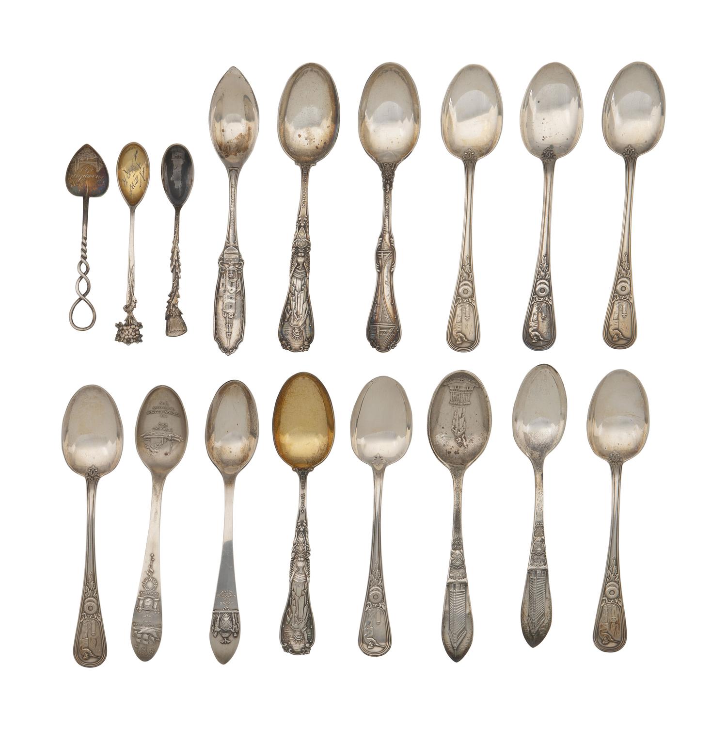 Seventeen Silver Souvenir Spoons