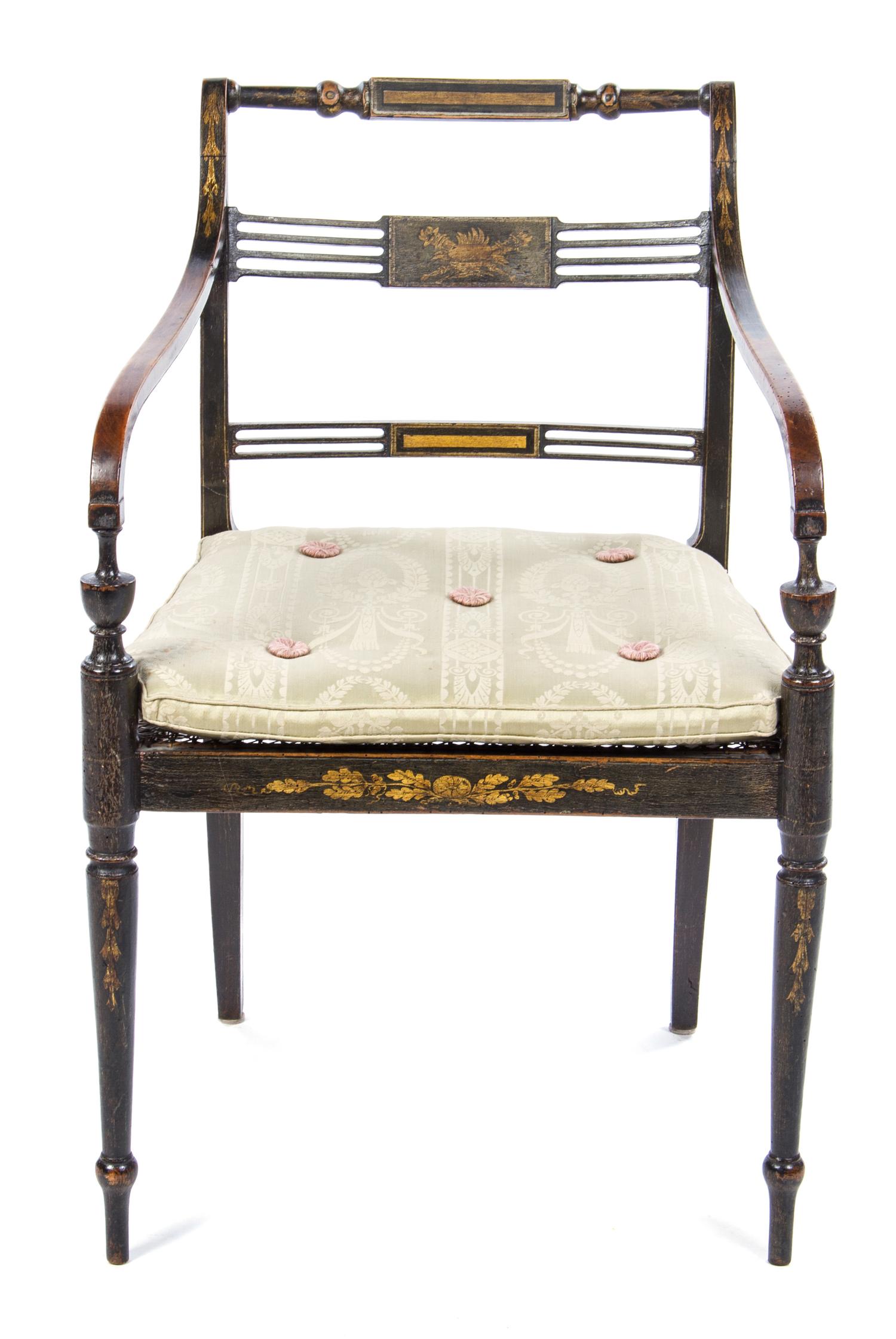 A Regency Green-Painted Open Armchair Height 31 inches. — FIRST HALF 19TH CENTURY