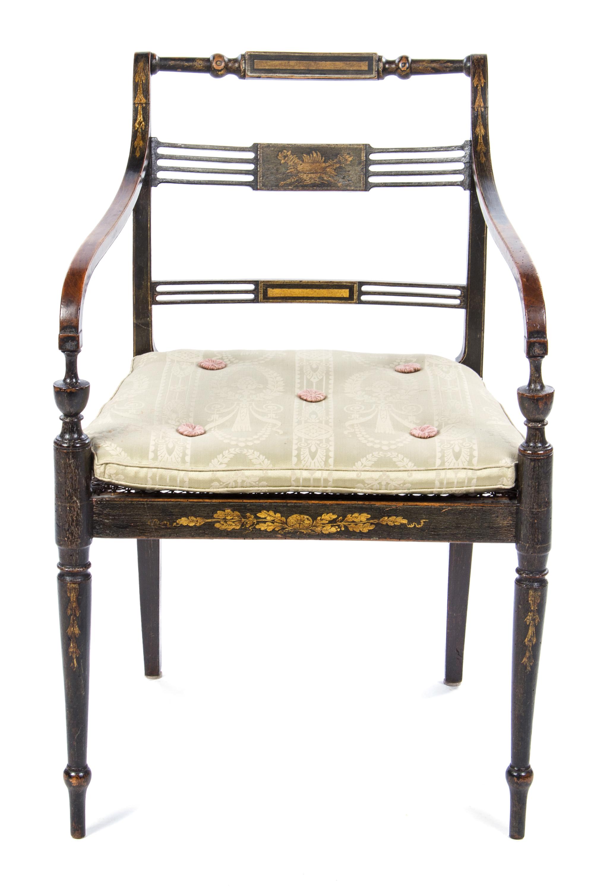 A Regency Green-Painted Open Armchair Height 31 inches. — FIRST HALF 19TH CENTURY