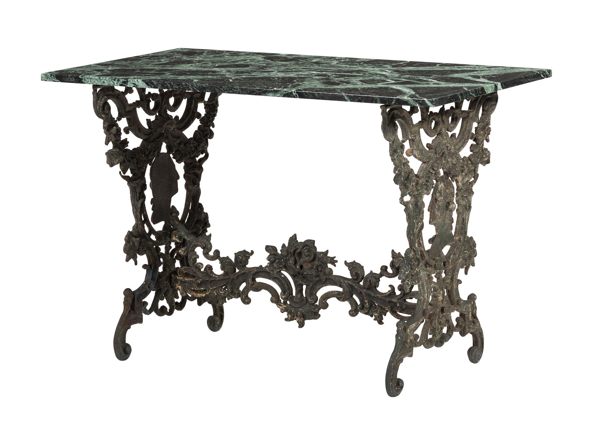 A Wrought Iron and Marble Top George Washington Garden Table
