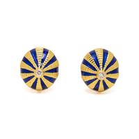 YELLOW GOLD, DIAMOND, AND BLUE ENAMEL EARRINGS