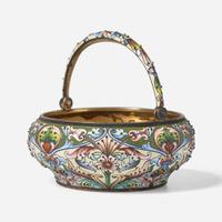 A Russian silver gilt and shaded enamel basket Bearing marks for Maria Semenova, Moscow, 1908-1917