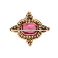 ANTIQUE, PINK TOURMALINE AND SEED PEARL BROOCH