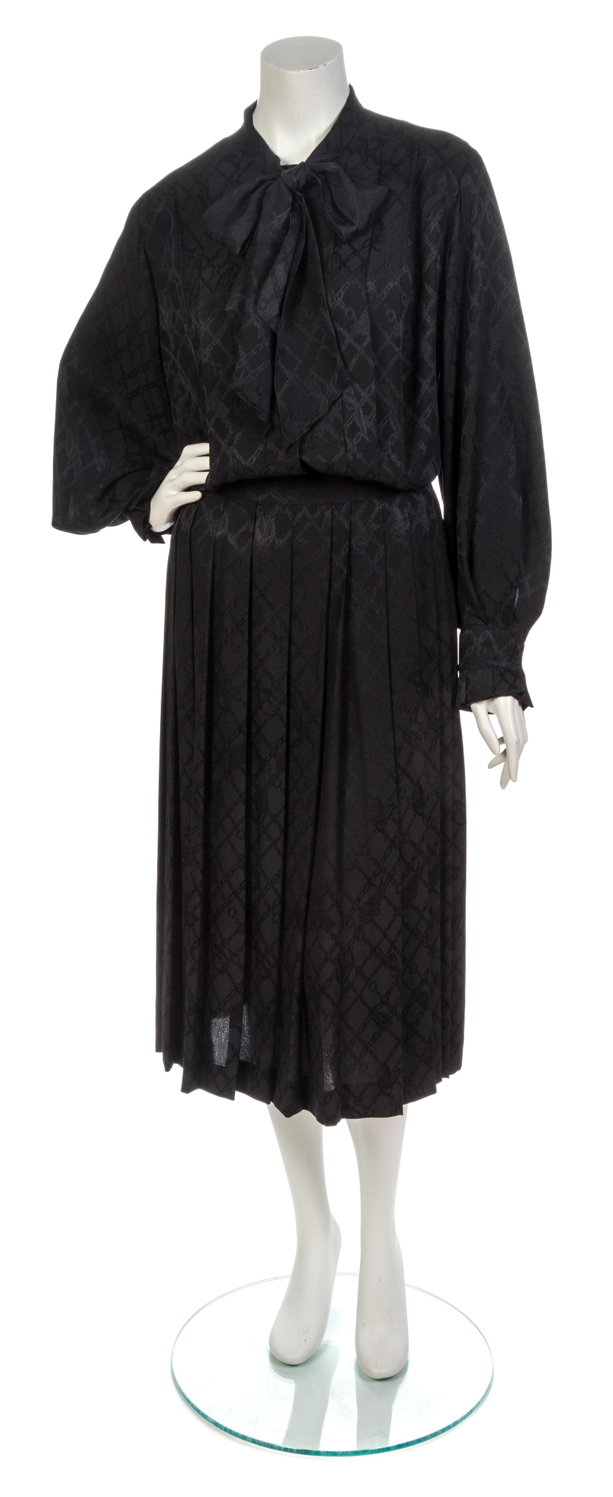 An Hermes Black Silk Jacquard Skirt Ensemble, Size 42.