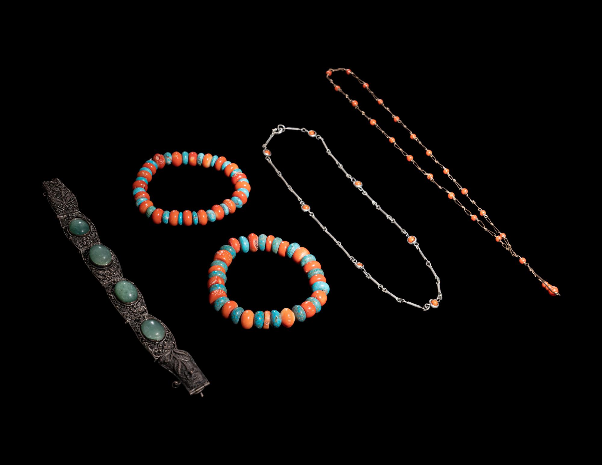 Five Chinese Hardstone Inset Jewelry