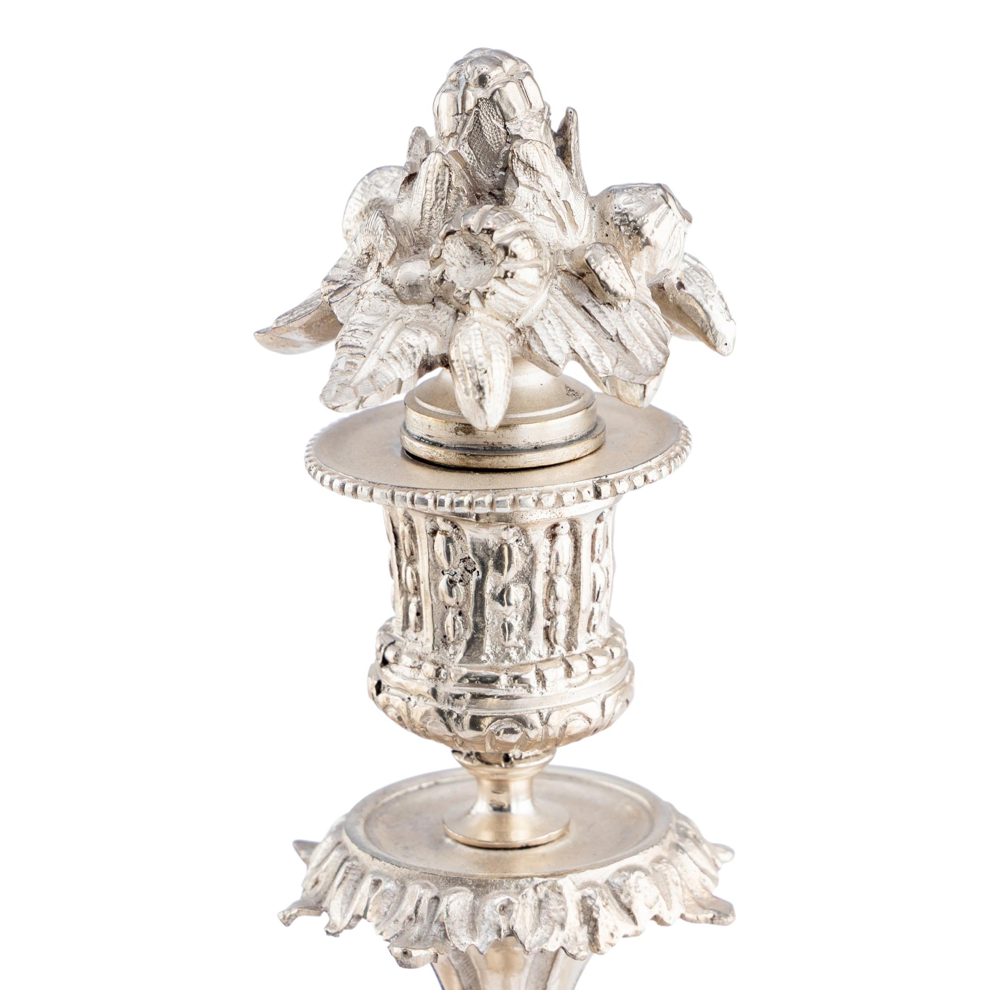 A Pair of Napoleon III Silvered Bronze Six-Light Candelabra