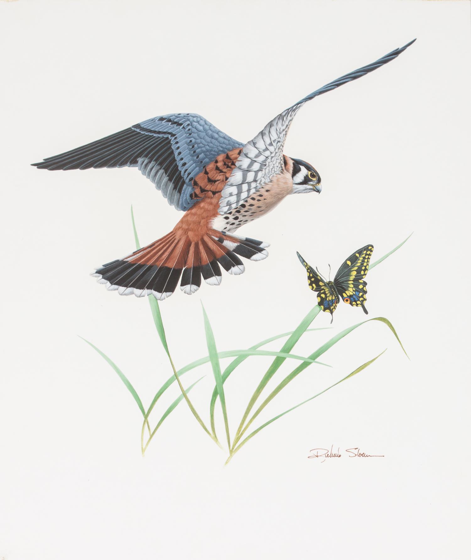 Richard Sloan, (American, 1935-2007), Hawk and Butterfly