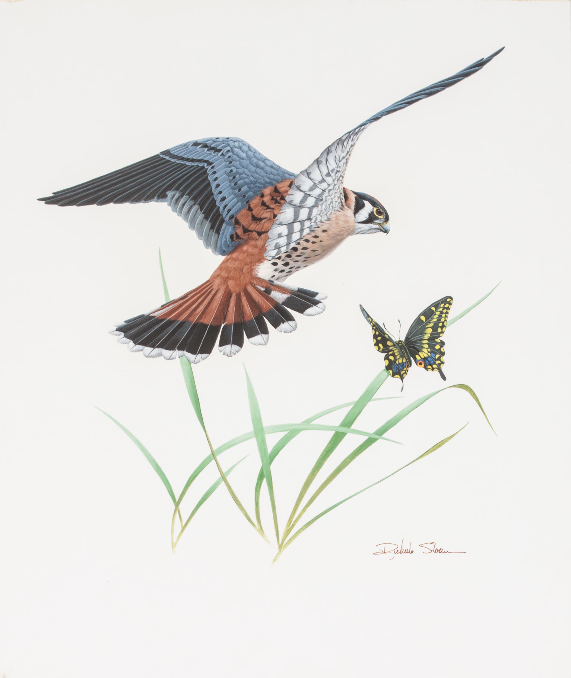 Richard Sloan, (American, 1935-2007), Hawk and Butterfly