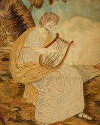A Pair of English Silk Embroidered and Painted Pictures in Oval Giltwood Frames — 19TH CENTURY