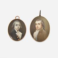 English School 18th century Two Portrait Miniatures of Gentlemen