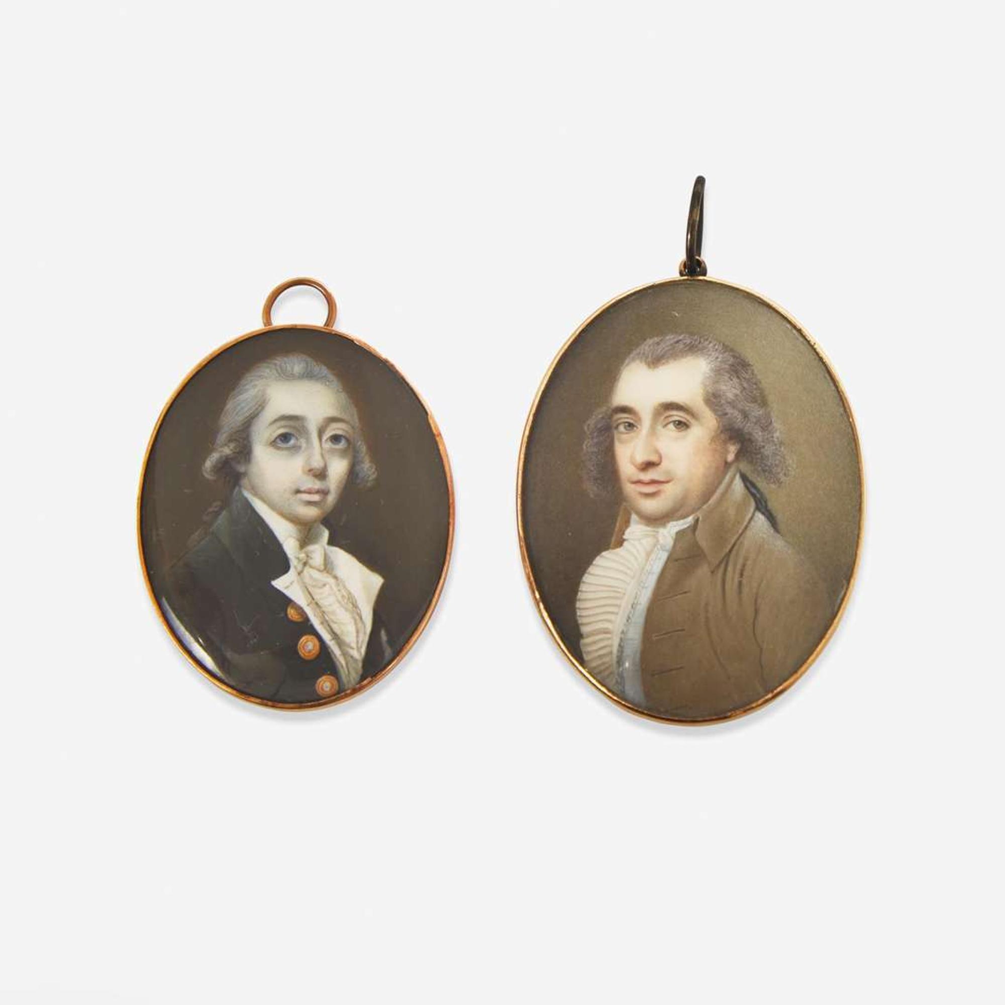English School 18th century Two Portrait Miniatures of Gentlemen