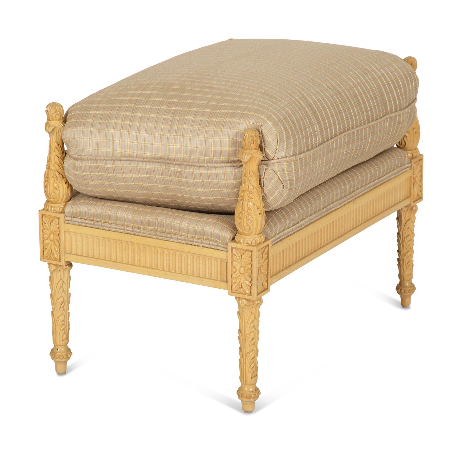 A Pair of Louis XVI Style Resin Benches with Loose Seat Cushions
