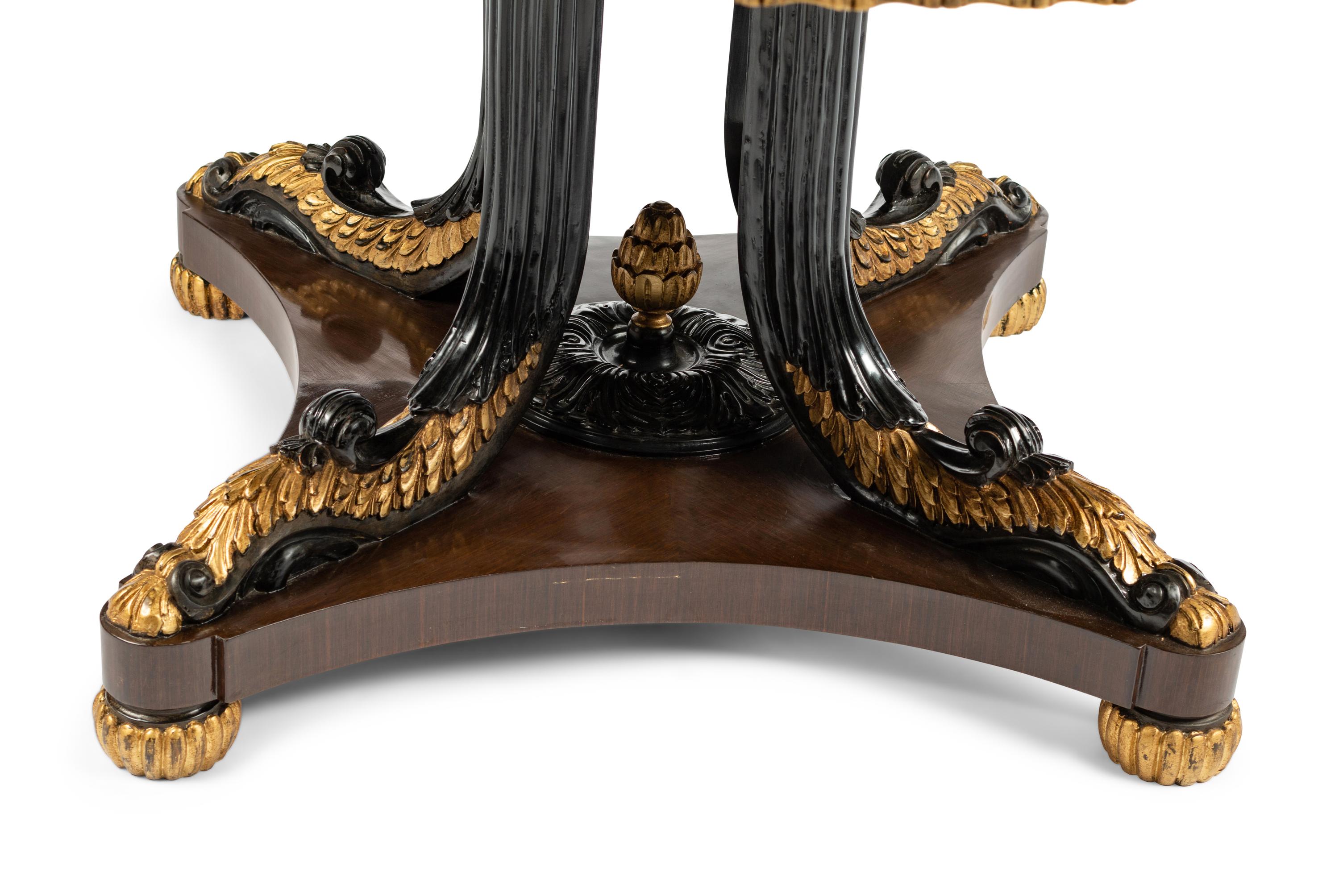 A Continental Parcel Ebonized Marquetry Center Table