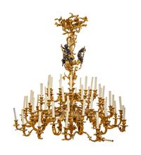 A Massive Louis XV Style Gilt Bronze Figural Sixty-Light Chandelier