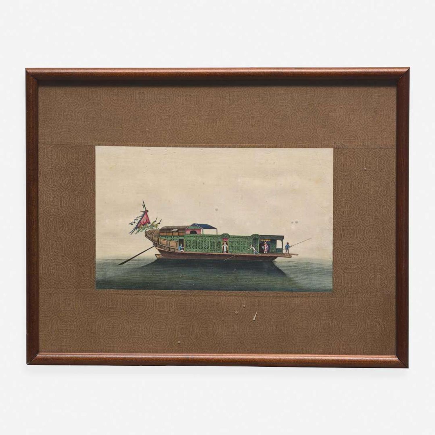 A Suite of Eight Chinese Export Paintings of Junks and Vessels 19th century