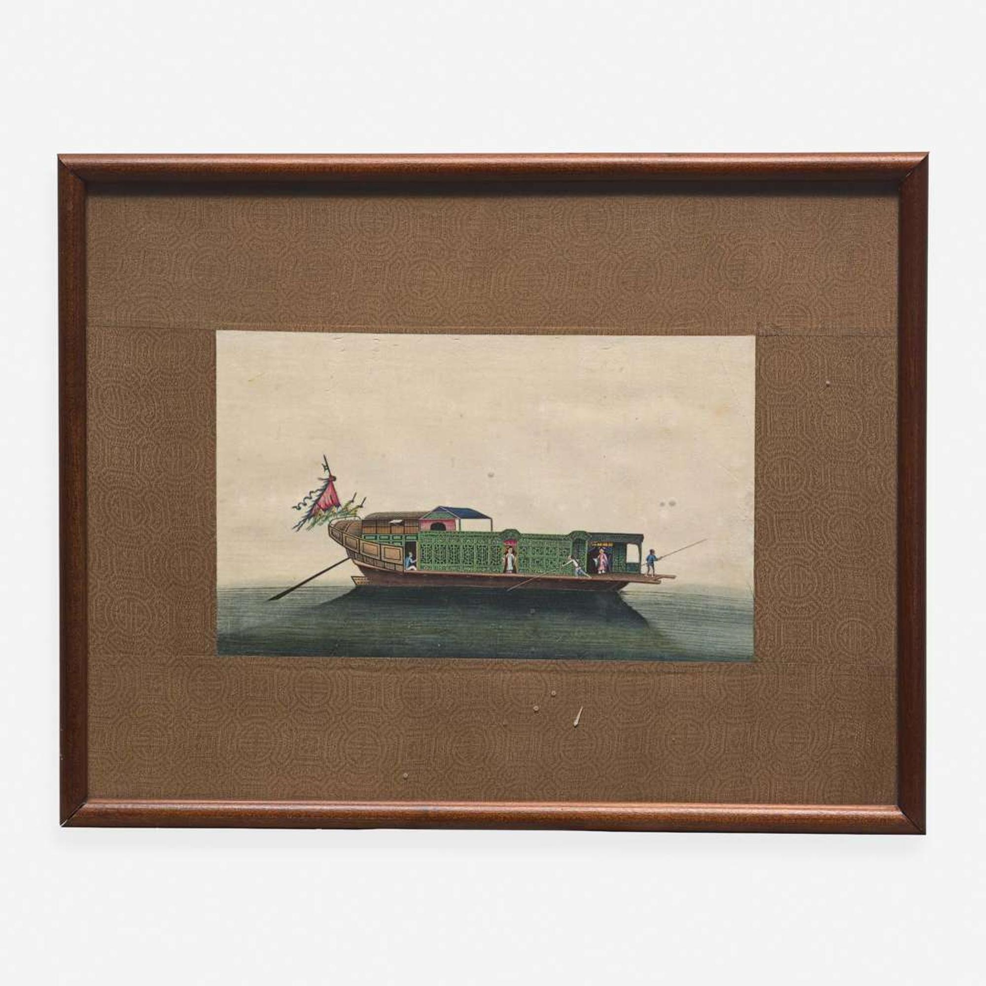 A Suite of Eight Chinese Export Paintings of Junks and Vessels 19th century
