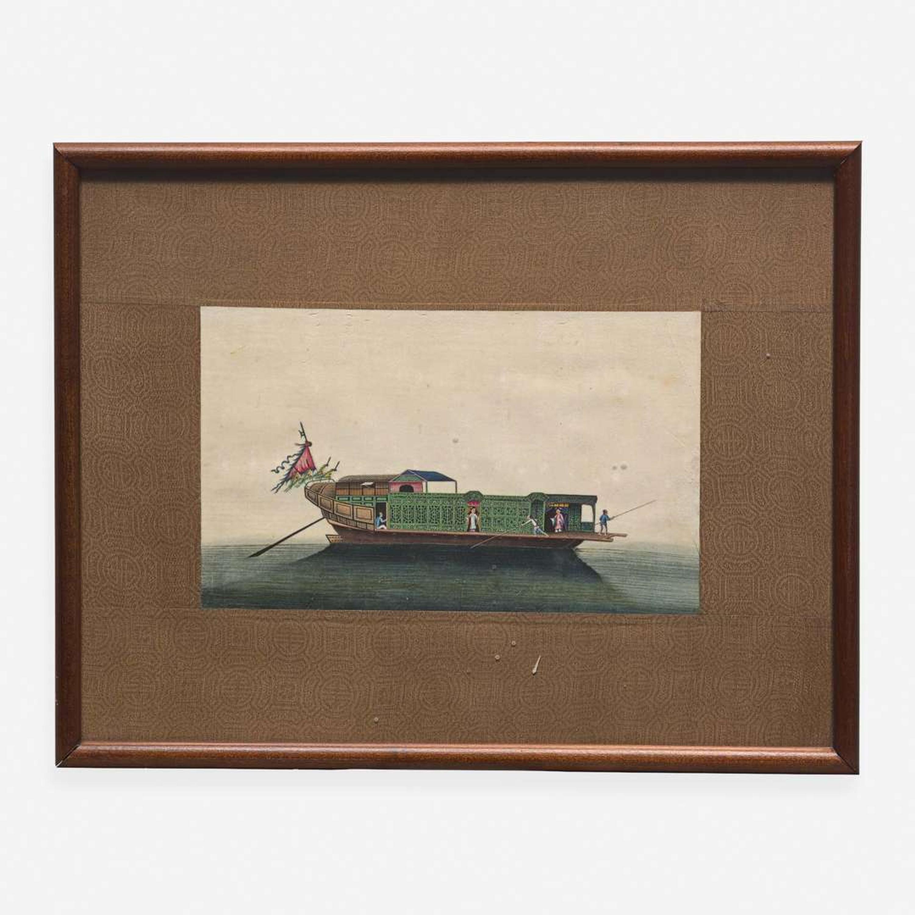 A Suite of Eight Chinese Export Paintings of Junks and Vessels 19th century