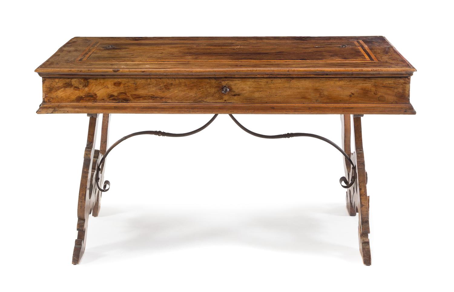 An Italian Inlaid Walnut Writing Table Height 33 x width 58 1/4 x depth 30 inches. — 17TH/18TH CENTURY