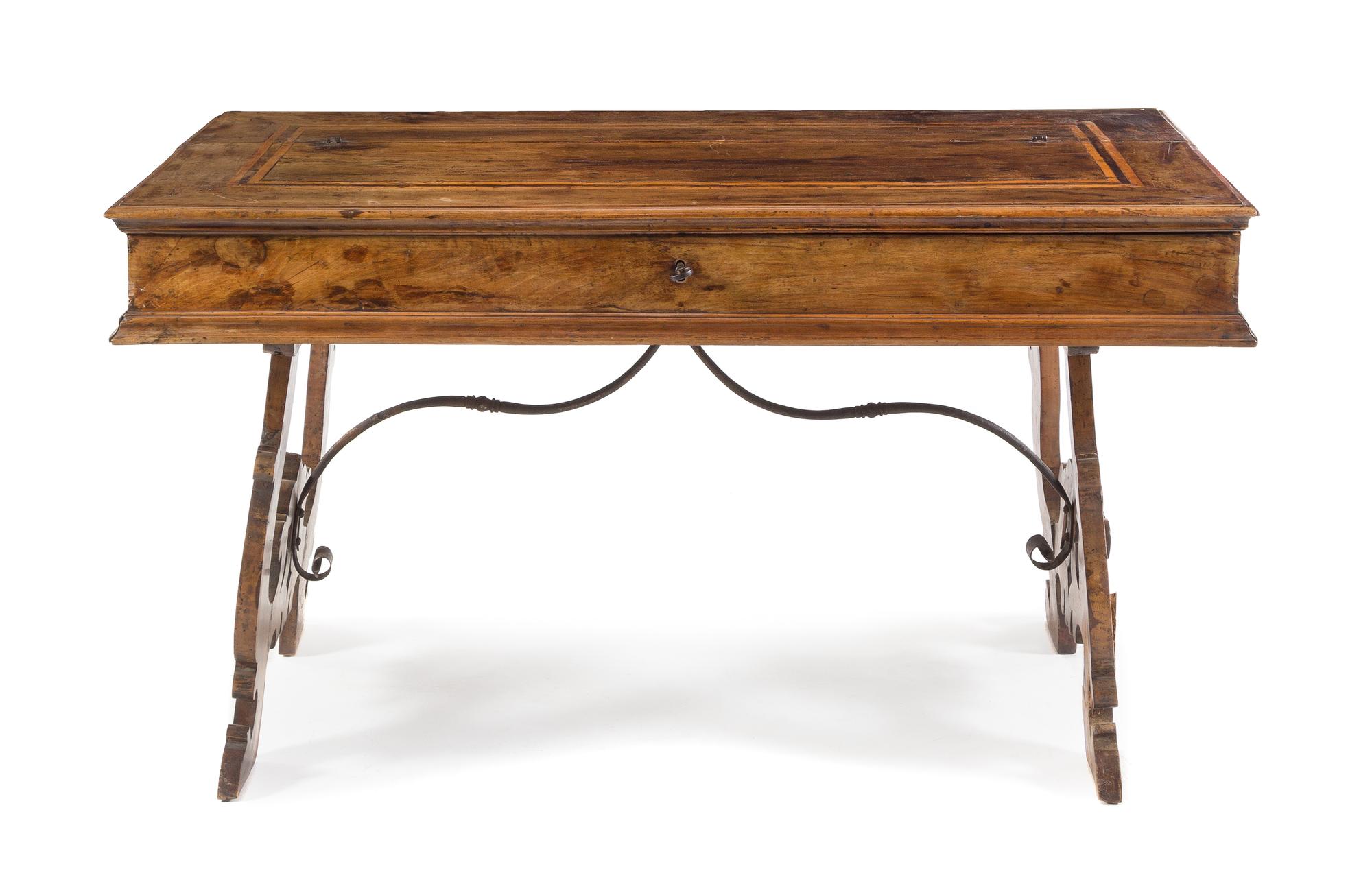 An Italian Inlaid Walnut Writing Table Height 33 x width 58 1/4 x depth 30 inches. — 17TH/18TH CENTURY