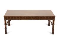 A Regency Style Bamboo Carved Ebony Inlaid Mahogany Coffee Table — 20th Century