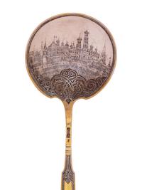 A Pair of Russian Niello Silver-Gilt Serving Spoons