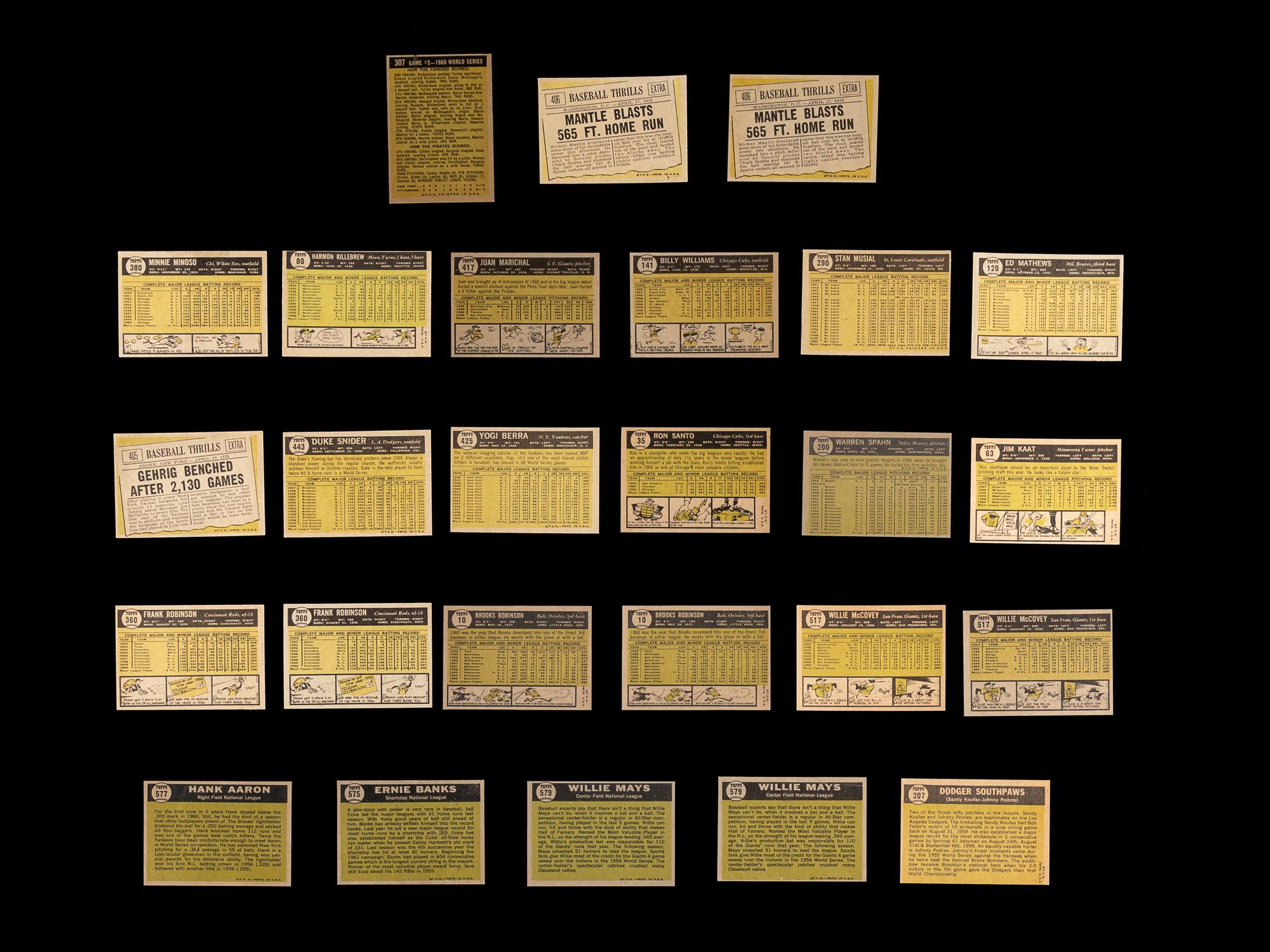 A Group of Over 400 Assorted 1961 Topps Baseball Cards Including Multiple Hall of Famers and Rookies