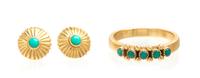 A Collection of 14 Karat Yellow Gold and Turquoise Jewelry, 9.90 dwts.