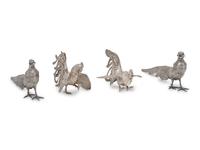 A Group of Four Silver Ornithological Table Ornaments