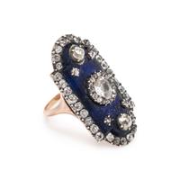 ANTIQUE, DIAMOND AND BLUE GLASS RING