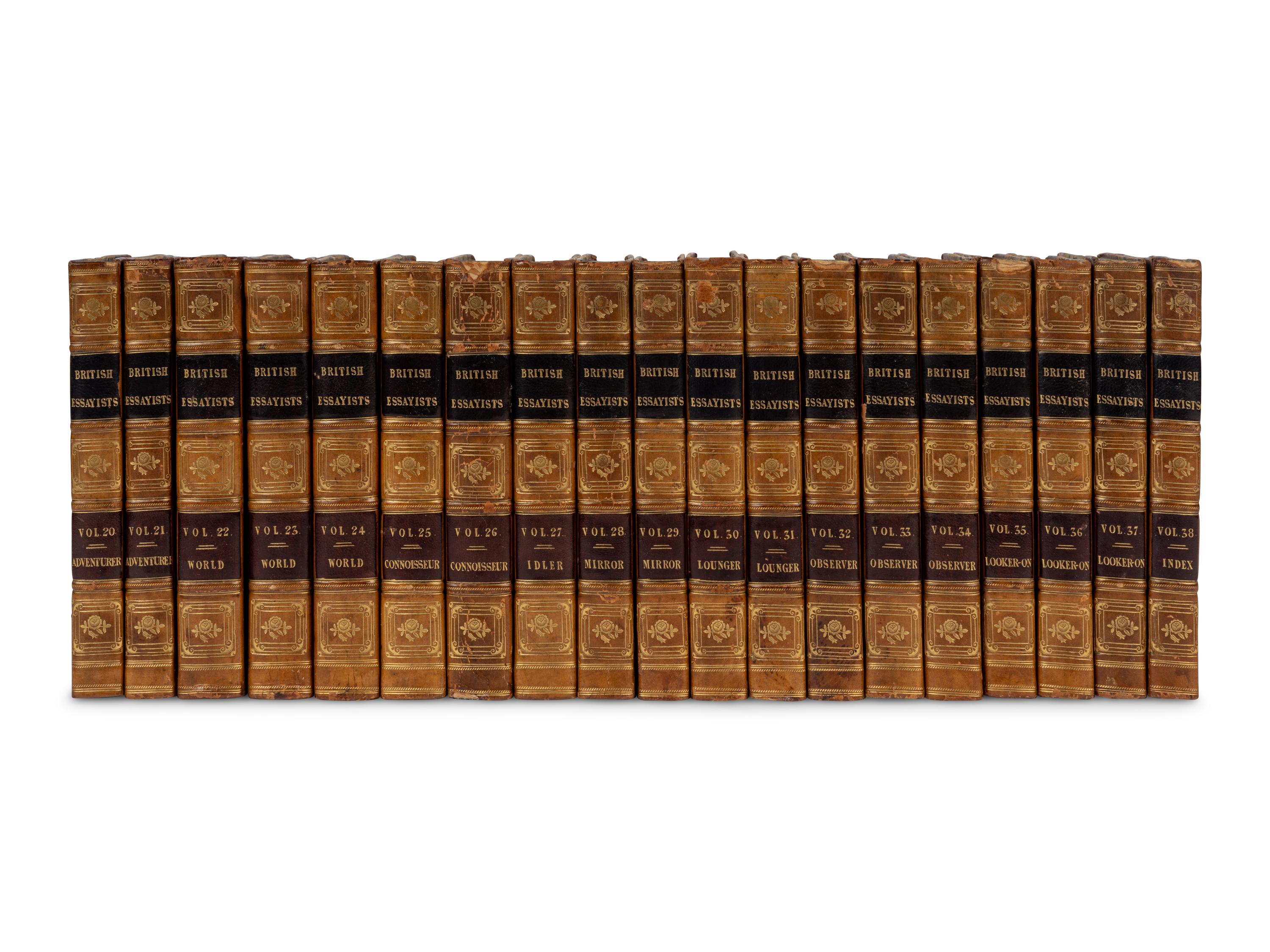 [BINDINGS]. A group of approximately 76 volumes, most in contemporary leather bindings, including works related to British history, illustration, and literature, comprising: