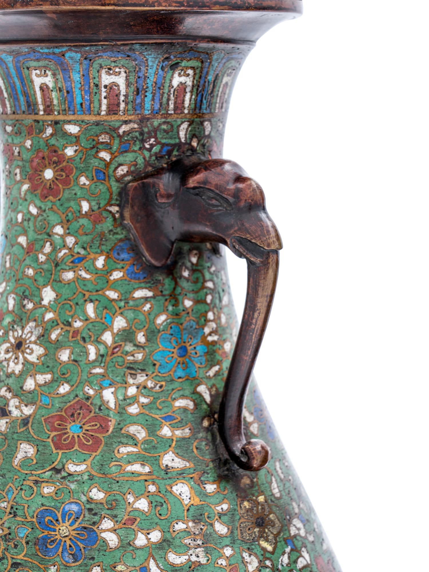 A Pair of Japanese Cloisonné Vases Mounted as Lamps