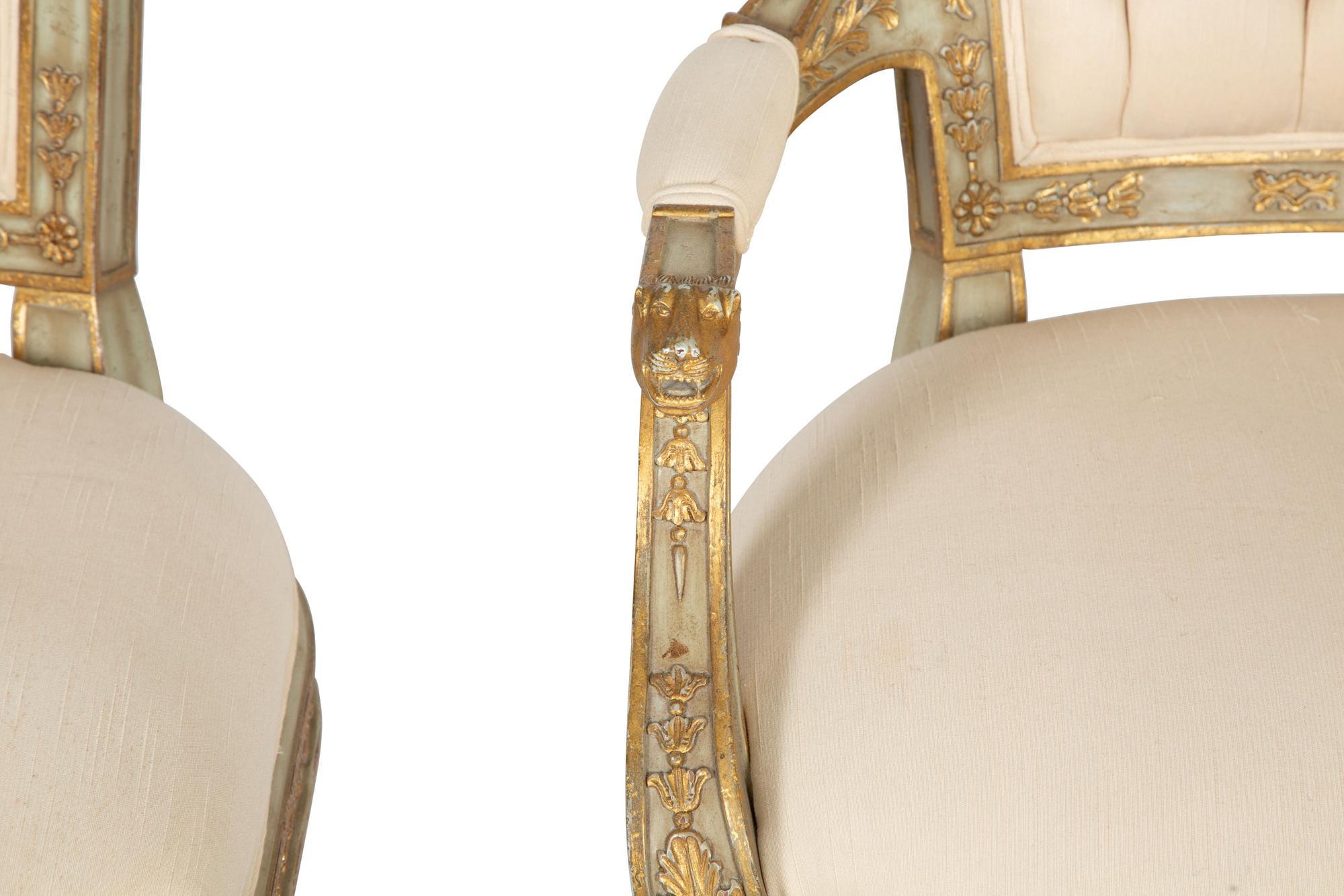 Two Italian Neoclassical Style Painted and Parcel Gilt Chairs