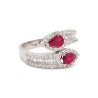 SYNTHETIC RUBY AND DIAMOND BYPASS RING