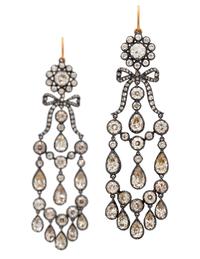 A Pair of Silver Topped Gold and Diamond Chandelier Earrings, 9.30 dwts.