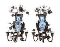 A Pair of Chinese Blue and White Porcelain Wall Vases