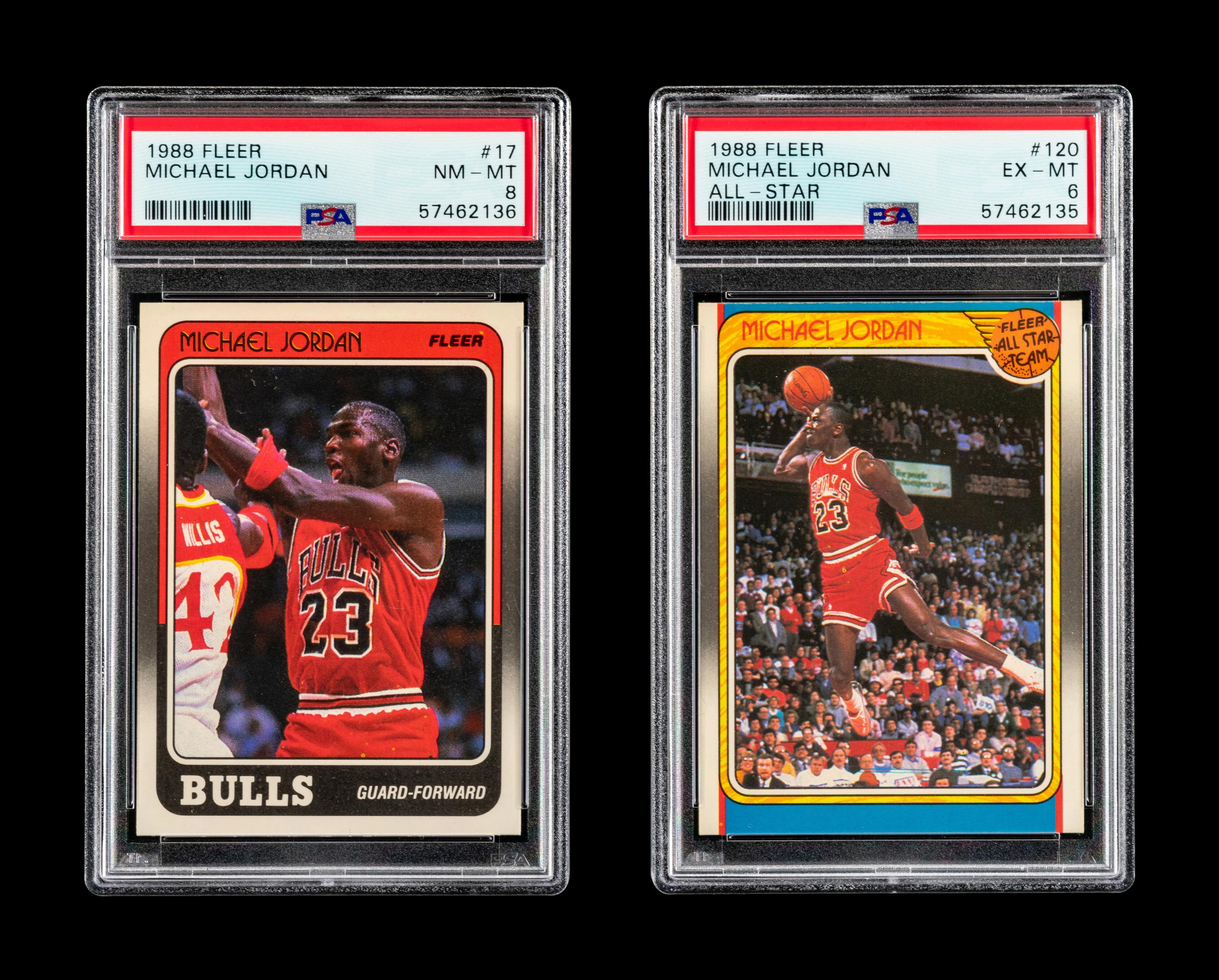 A Group of Two 1988 Fleer Michael Jordan PSA Graded Basketball Cards,
