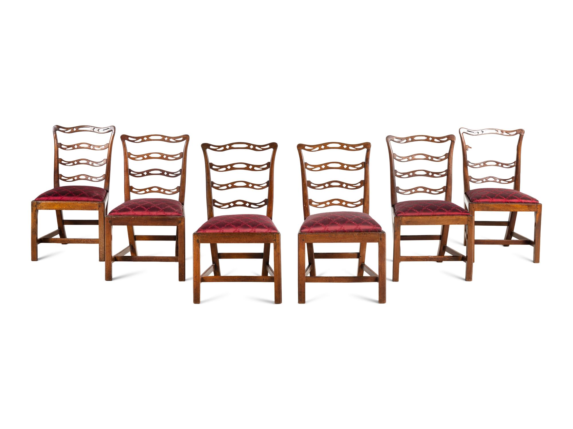 A Set of Six Federal Pierced and Carved Mahogany Dining Chairs