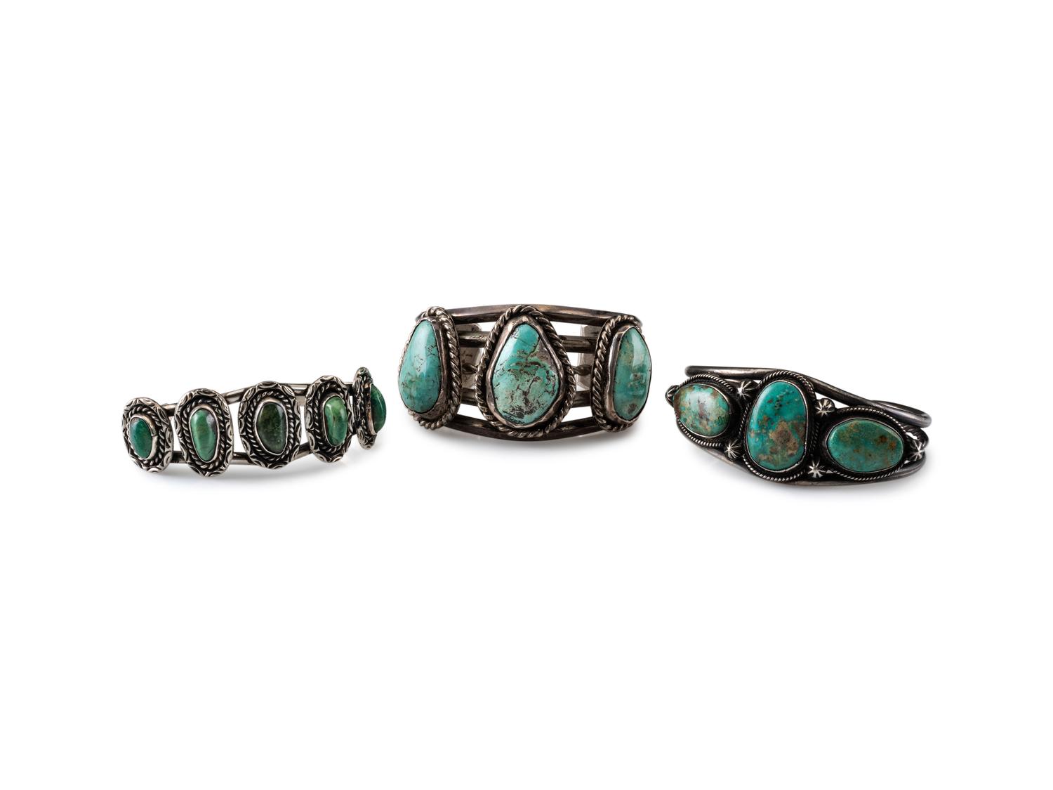 Navajo Silver and Turquoise Cuff Bracelets