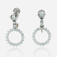 A Set of 14K White Gold and Diamond Earrings and Necklace