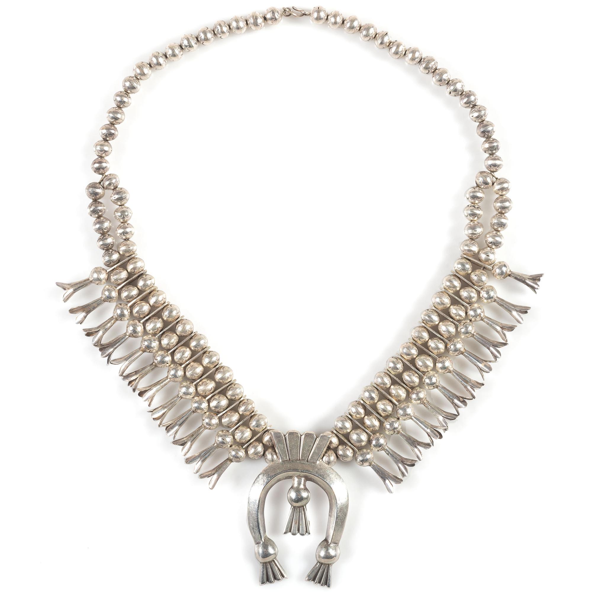 Navajo Silver Squash Blossom Necklace